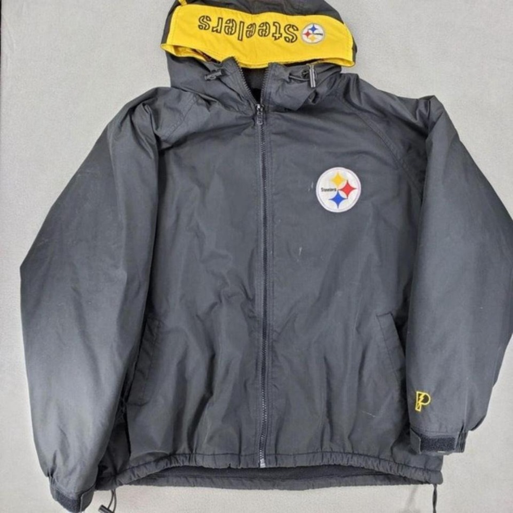 Pittsburgh Steelers Pro Player Hooded Jacket Coat Size XL Black Starter Logo